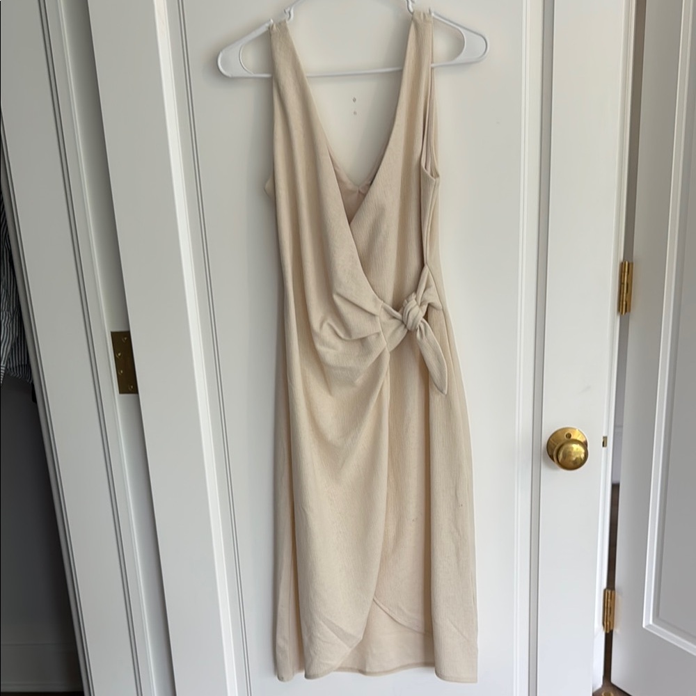 H&M Cream Ruched wrap Dress V-Neck Sleeveless